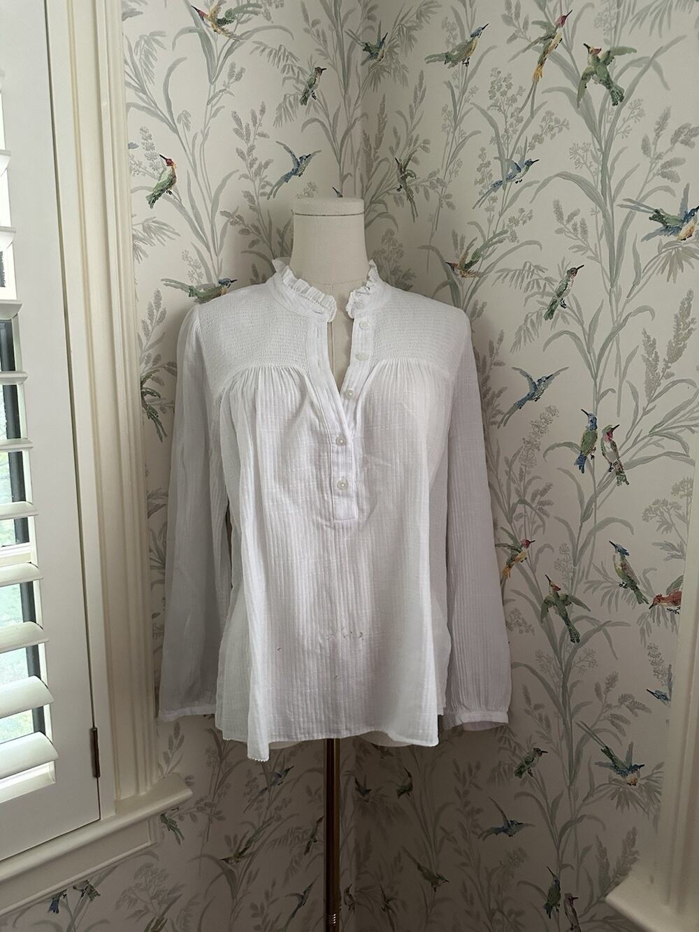 J.Crew Fresco Top In Soft Gauze For Women Size M White Long Sleeve Boho Flaw